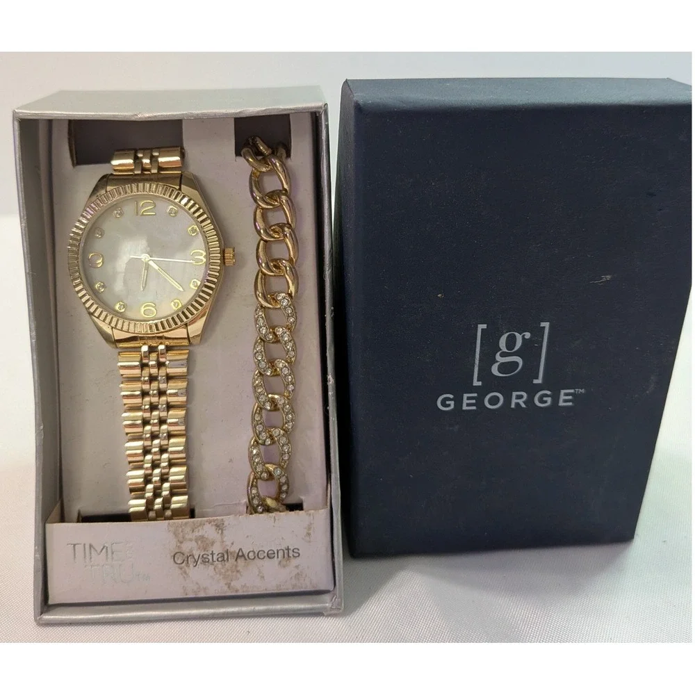 Time and Tru Watch and Bracelet Set Womens OS Gold Like New Crystal Accents